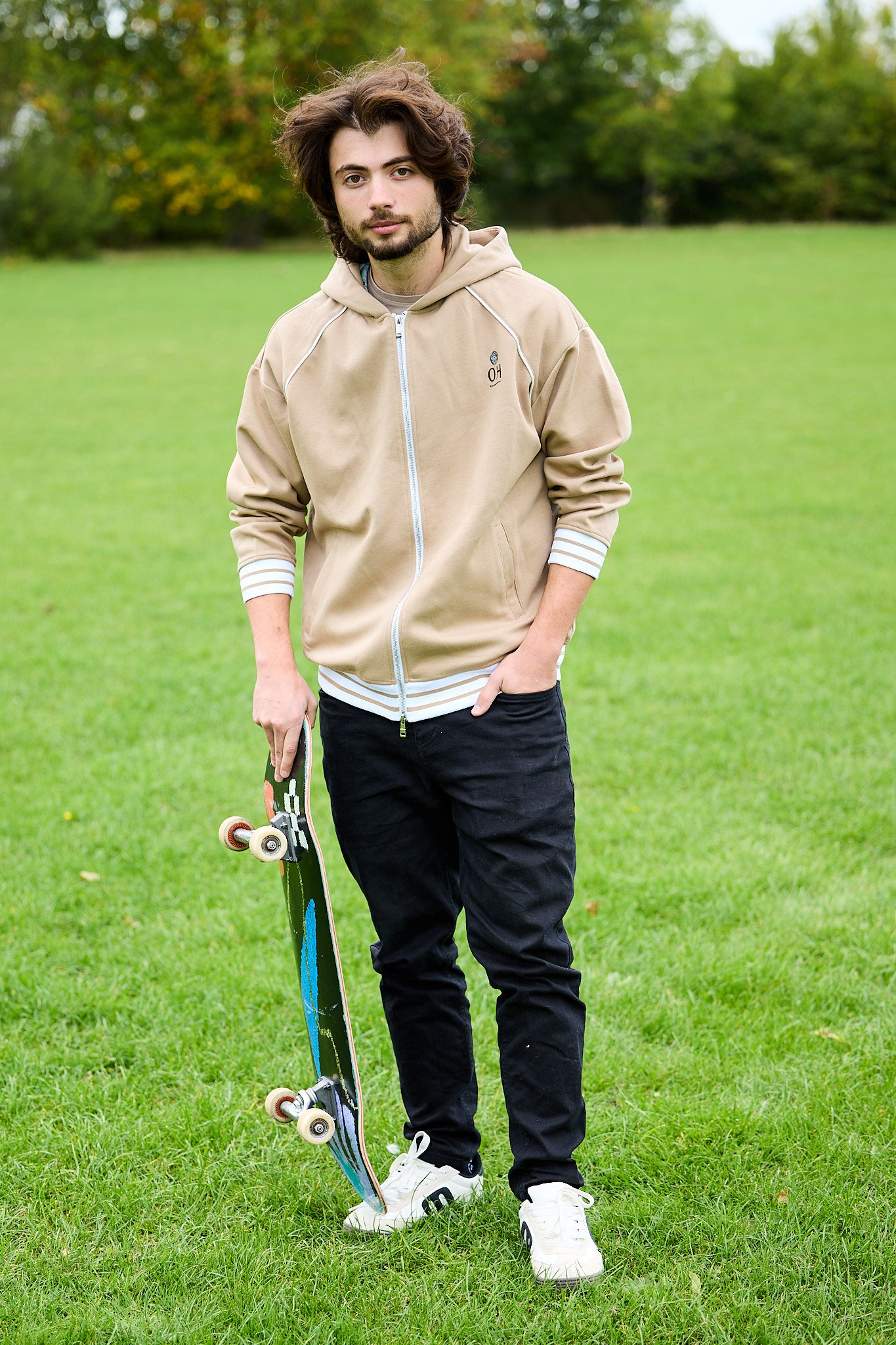 Striped Trim Zip-Up Hoodie "Made of we"