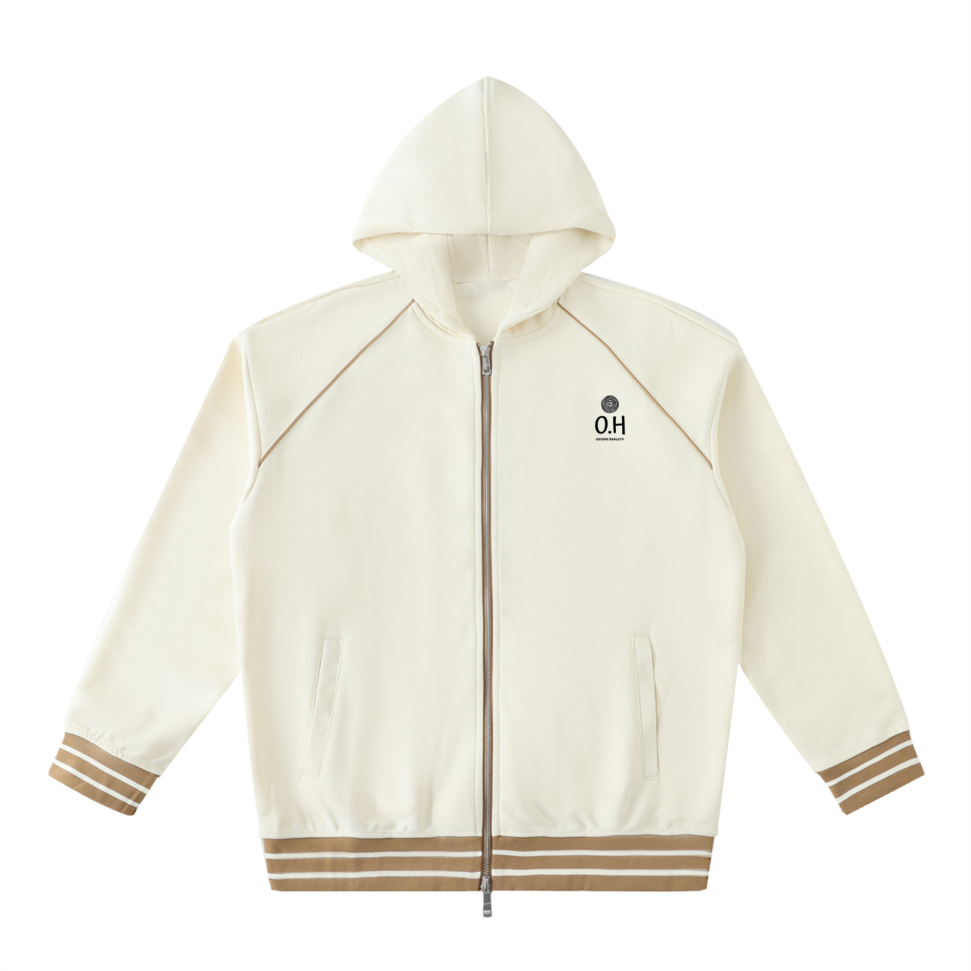 Striped Trim Zip-Up Hoodie "Made of we"
