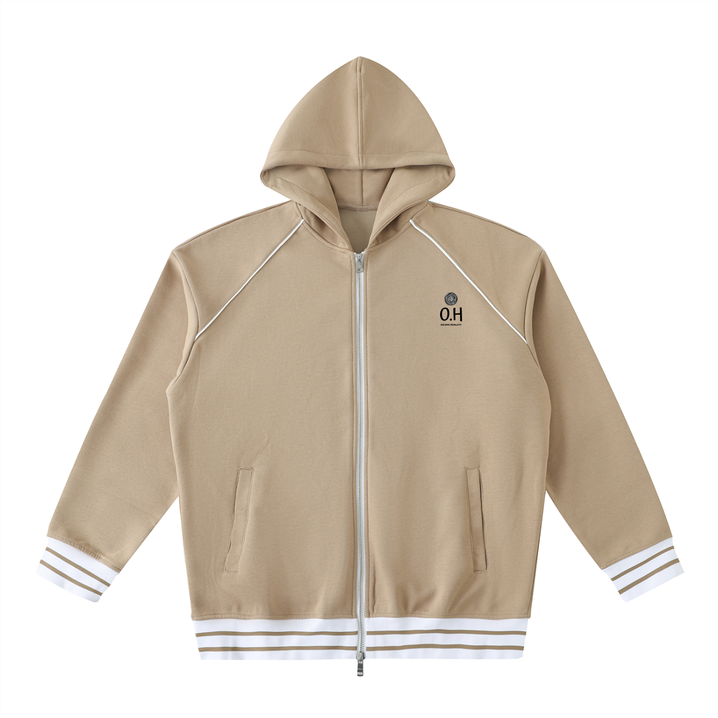 Striped Trim Zip-Up Hoodie "Made of we"