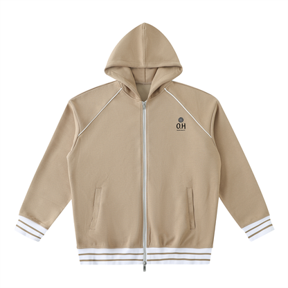 Striped Trim Zip-Up Hoodie "Made of we"