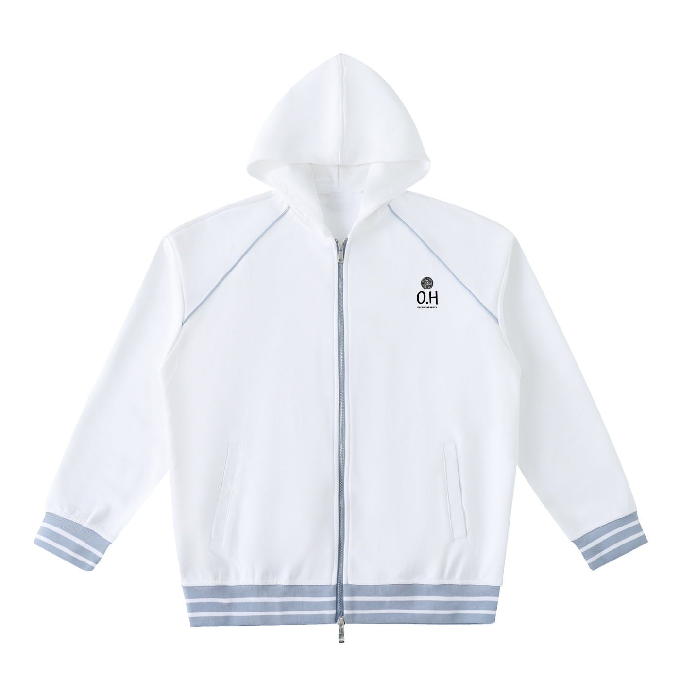 Striped Trim Zip-Up Hoodie "Made of we"
