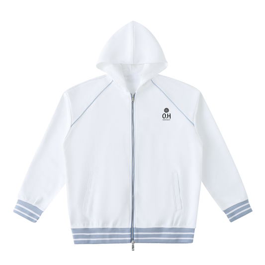 Striped Trim Zip-Up Hoodie "Made of we"