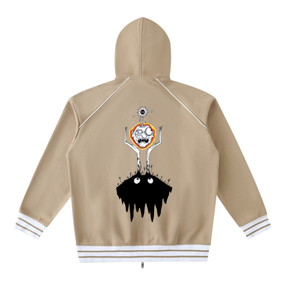 Striped Trim Zip-Up Hoodie "Made of we"