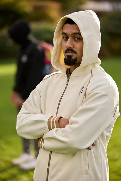 Striped Trim Zip-Up Hoodie "Made of we"